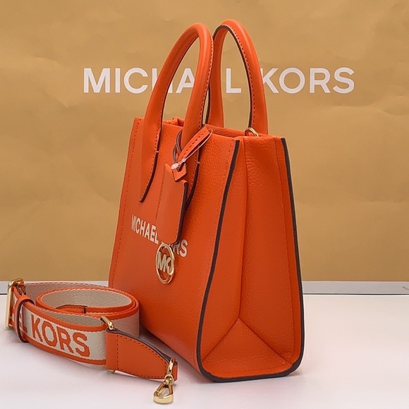 Michael Kors Mirella Small Pebbled Leather Crossbody Top Zip XBODY Bag Poppy NWT - Picture 7 of 16